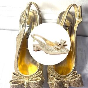 J.Renee Metallic Gold Slingback Heels with Bow Girls